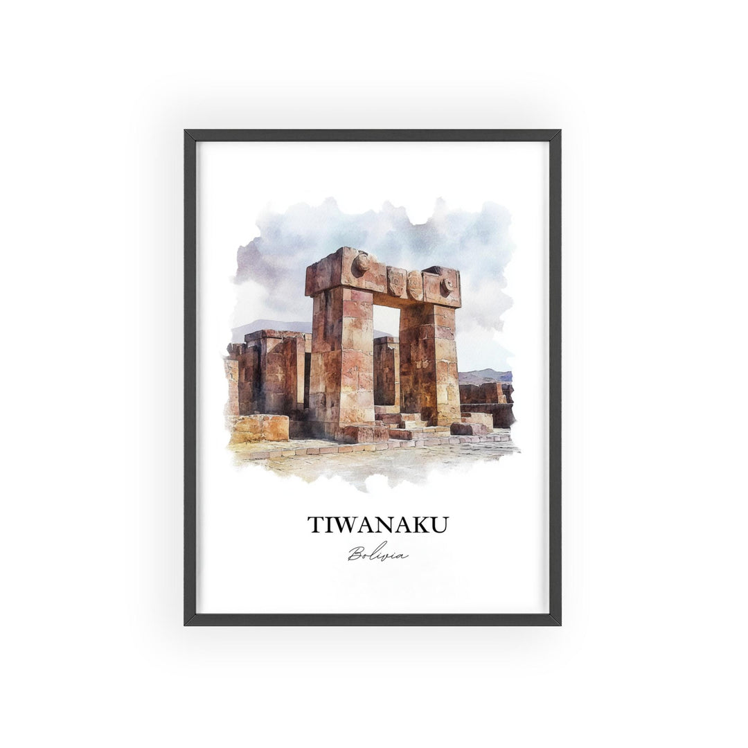 Tiwanaku Wall Art, Lake Titicaca Print, Bolivia Watercolor Art, Tiwanaku Bolivia Gift, Travel Print, Travel Poster, Housewarming Gift