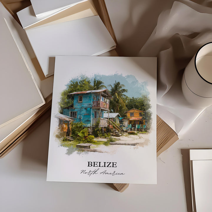 Belize Wall Art, Belize Print, Belize Watercolor Art, Belize Country Gift, Travel Print, Travel Poster, Housewarming Gift