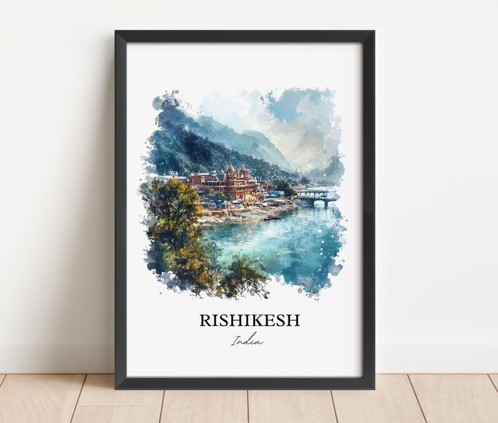 Rishikesh Wall Art, Uttarakhand Print, India Watercolor Art, Rishikesh India Gift, Travel Print, Travel Poster, Housewarming Gift