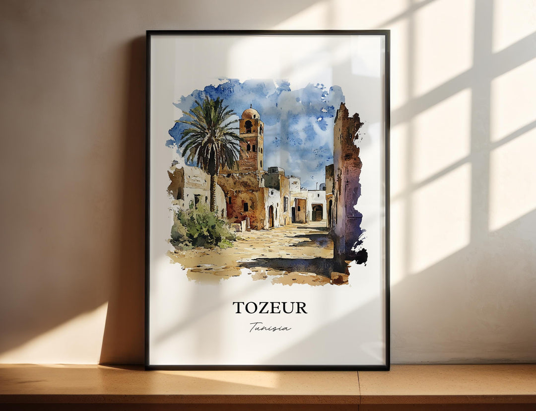 Tozeur Wall Art, Chott el Djerid Print, Tunisia Watercolor Art, Tozeur Tunisia Gift, Travel Print, Travel Poster, Housewarming Gift