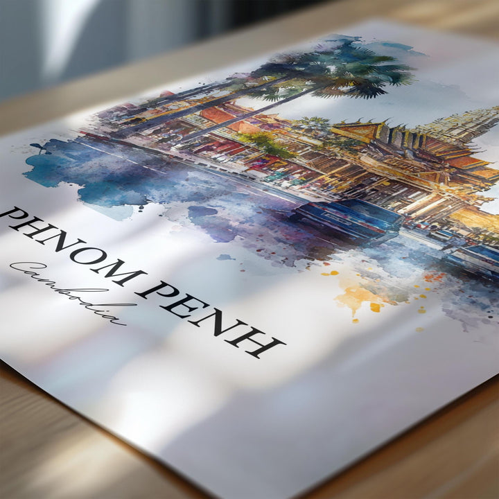 Phnom Penh Wall Art, Cambodia Print, Cambodia Watercolor Art, Phnom Penh Gift, Travel Print, Travel Poster, Housewarming Gift