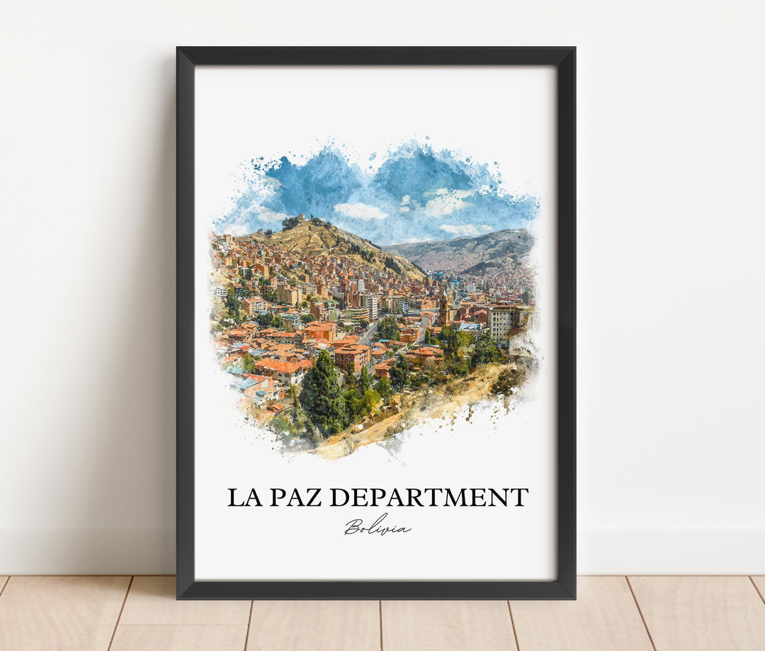 La Paz Wall Art, La Paz Print, Bolivia Watercolor Art, Bolivia Gift, Bolivia Travel Print, Travel Poster, Housewarming Gift