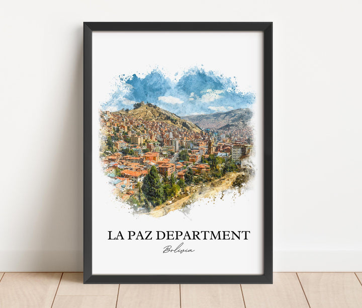 La Paz Wall Art, La Paz Print, Bolivia Watercolor Art, Bolivia Gift, Bolivia Travel Print, Travel Poster, Housewarming Gift
