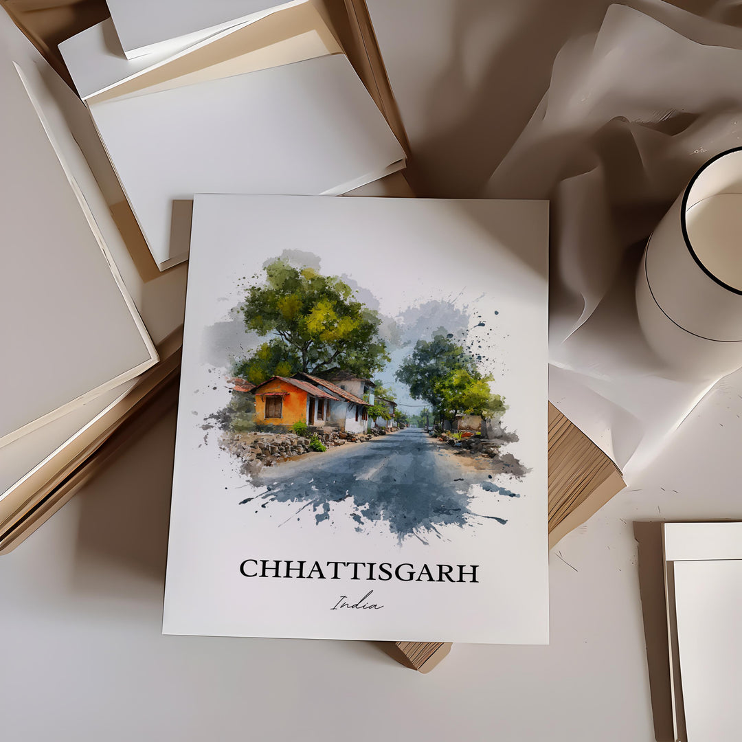 Chhattisgarh India Wall Art, Chhattisgarh Print, Chhattisgarh Watercolor, Chhattisgarh Gift, Travel Print, Travel Poster, Housewarming Gift