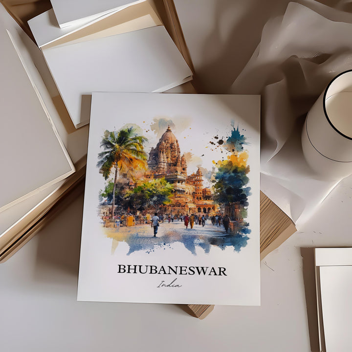 Bhubaneswar Wall Art, Odisha India Print, India Watercolor Art, Bhubaneswar India Gift, Travel Print, Travel Poster, Housewarming Gift