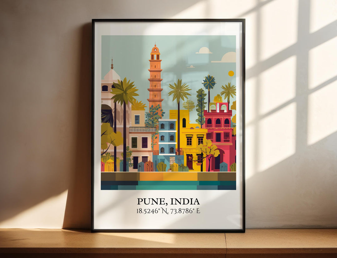 Pune India Art, Pune Retro Travel Art, Pune India Home Decor, India Gift, India Travel Art, Travel Prints, Housewarming Gift