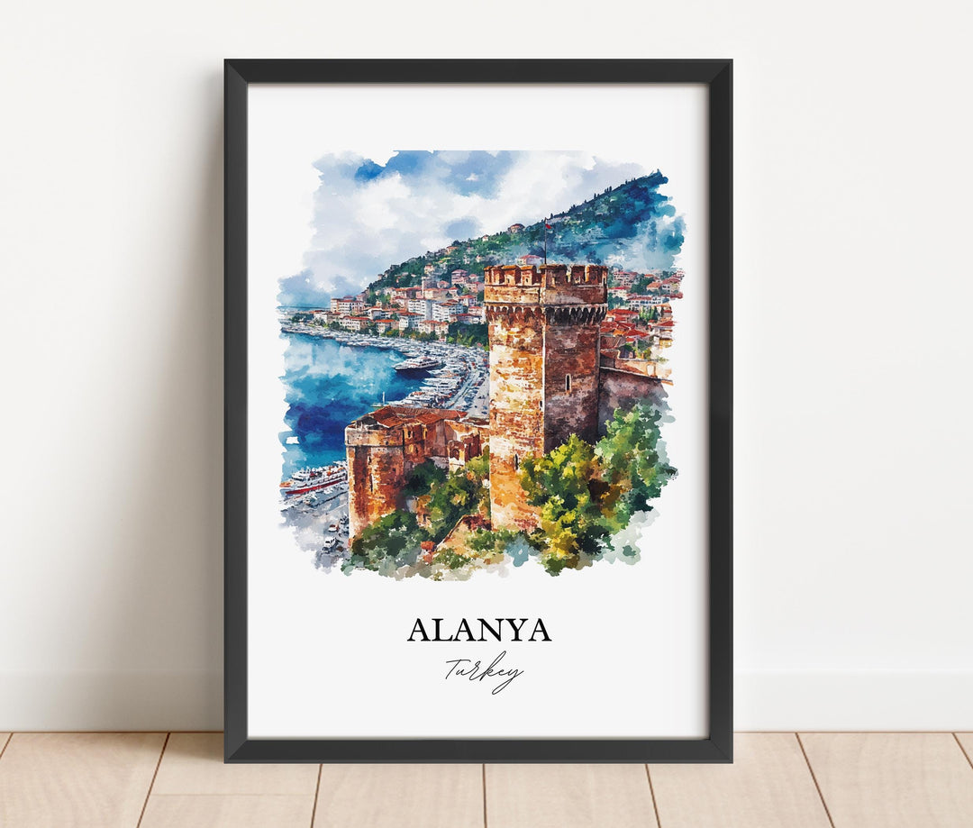 Alanya Turkey Wall Art, Turkish Riviera Print, Turkey Watercolor Art, Alanya Turkey Gift, Travel Print, Travel Poster, Housewarming Gift