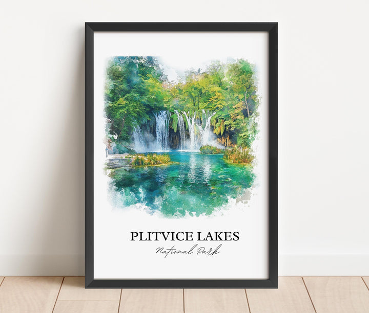 Plitvice Lakes Wall Art, Croatia Print, Croatia Watercolor Art, Plitvice Lakes Gift, Travel Print, Travel Poster, Housewarming Gift