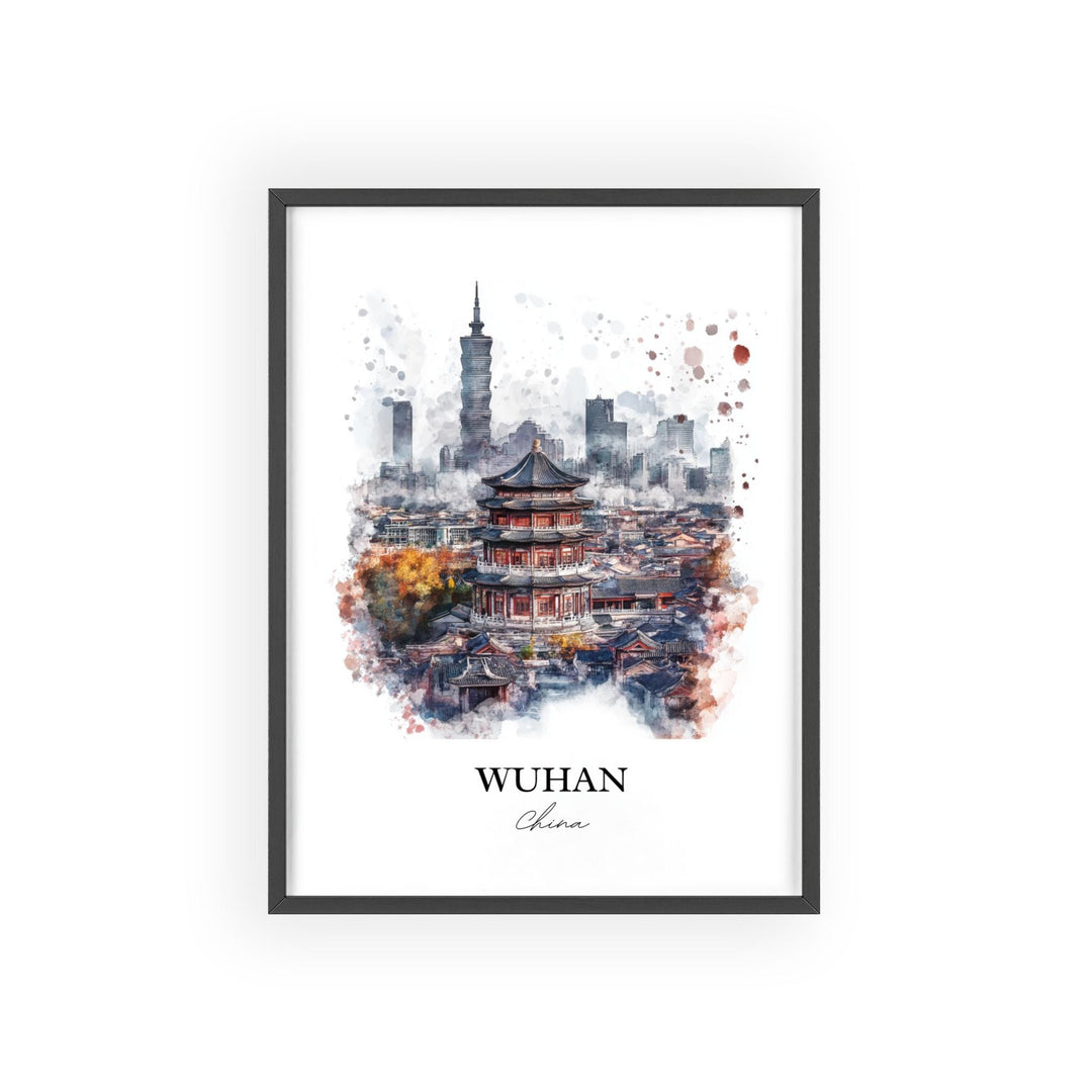 Wuhan China Wall Art, Wuhan Skyline Print, China Watercolor Art, Wuhan China Gift, Travel Print, Travel Poster, Housewarming Gift
