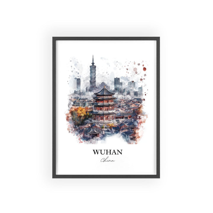 Wuhan China Wall Art, Wuhan Skyline Print, China Watercolor Art, Wuhan China Gift, Travel Print, Travel Poster, Housewarming Gift