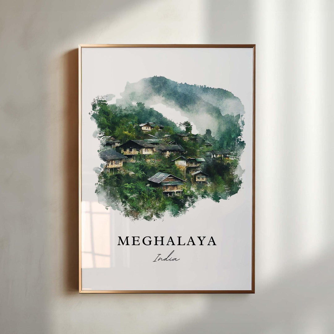 Meghalaya Wall Art, Meghalaya India Print, Meghalaya Watercolor Art, Assam India Gift, Travel Print, Travel Poster, Housewarming Gift