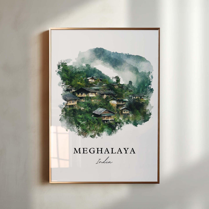 Meghalaya Wall Art, Meghalaya India Print, Meghalaya Watercolor Art, Assam India Gift, Travel Print, Travel Poster, Housewarming Gift