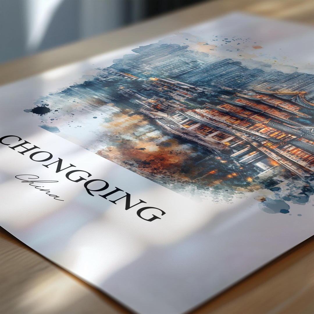 Chongqing China Wall Art, Yangtze Print, China Watercolor Art, Chongqing Gift, Travel Print, Travel Poster, Housewarming Gift