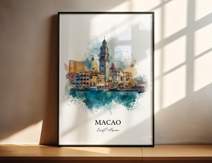 Macao Wall Art, Macao Print, Macao Watercolor Art, Macao China Gift, Travel Print, Travel Poster, Housewarming Gift