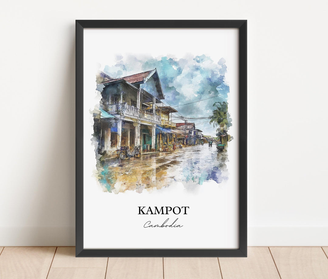 Kampot Wall Art, Preaek Tuek Chhu River Print, Cambodia Watercolor Art, Kampot Cambodia Gift, Travel Print, Travel Poster, Housewarming Gift