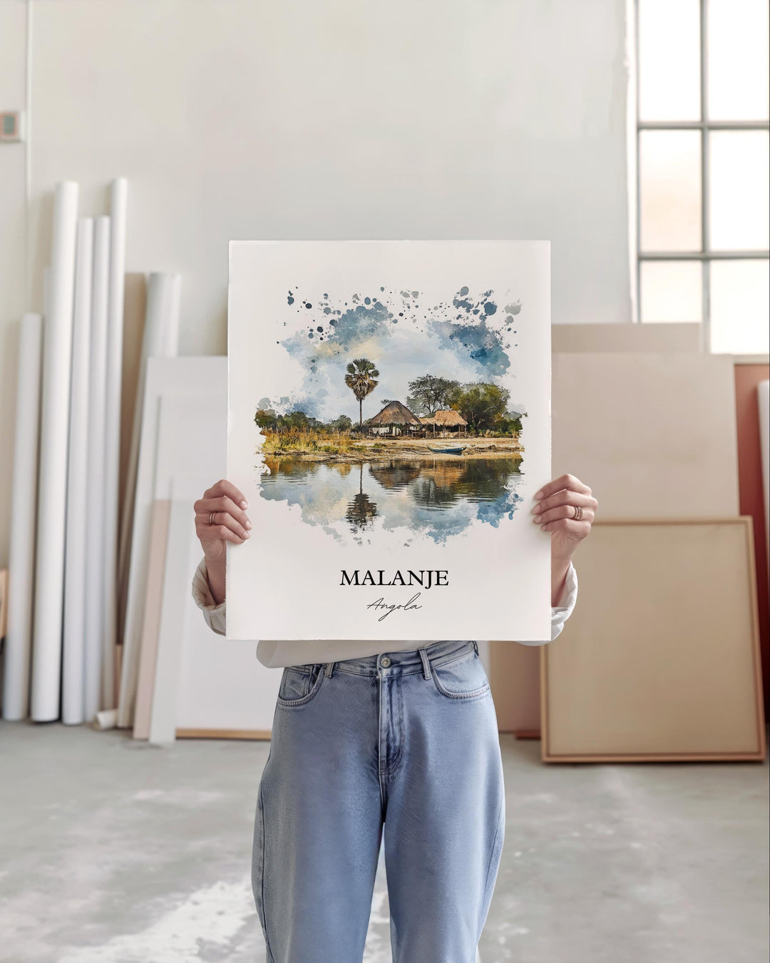 Malanje Wall Art, Angola Print, Angola Watercolor Art, Malanje Angola Gift, Travel Print, Travel Poster, Housewarming Gift