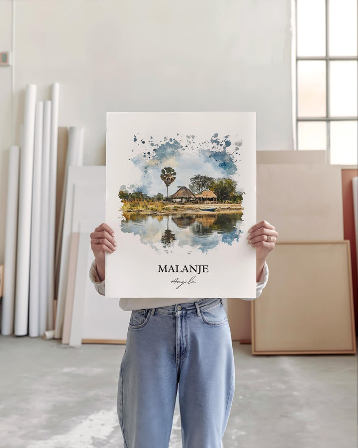 Malanje Wall Art, Angola Print, Angola Watercolor Art, Malanje Angola Gift, Travel Print, Travel Poster, Housewarming Gift