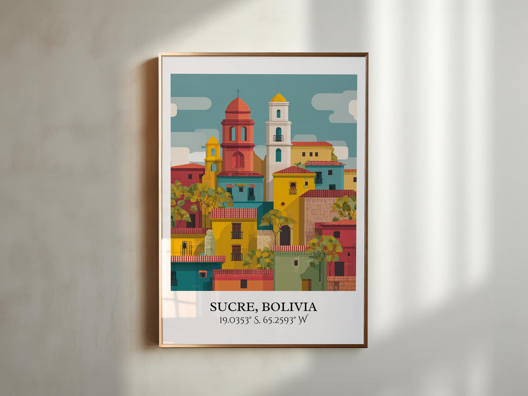 Sucre Bolivia Art, Sucre Retro Travel Art, Sucre Home Decor, Sucre Bolivia Gift, Bolivia Travel Art, Travel Prints, Housewarming Gift