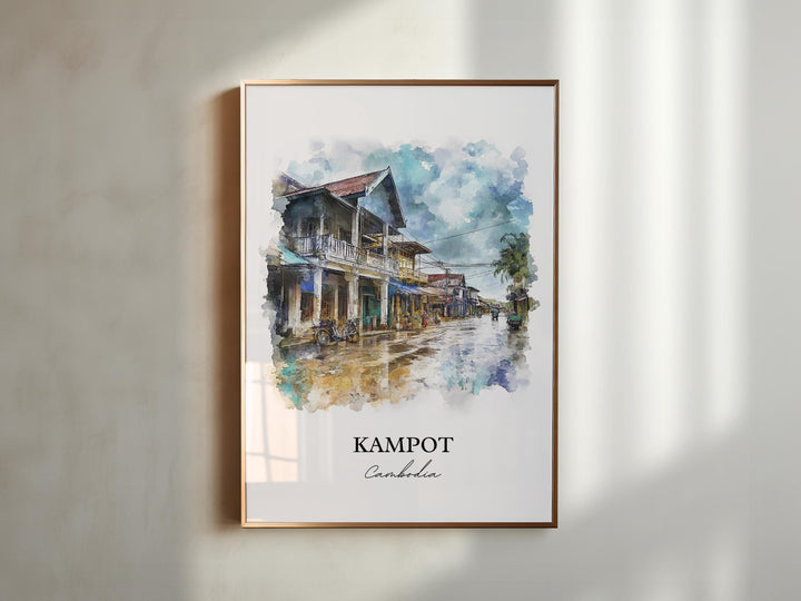 Kampot Wall Art, Preaek Tuek Chhu River Print, Cambodia Watercolor Art, Kampot Cambodia Gift, Travel Print, Travel Poster, Housewarming Gift
