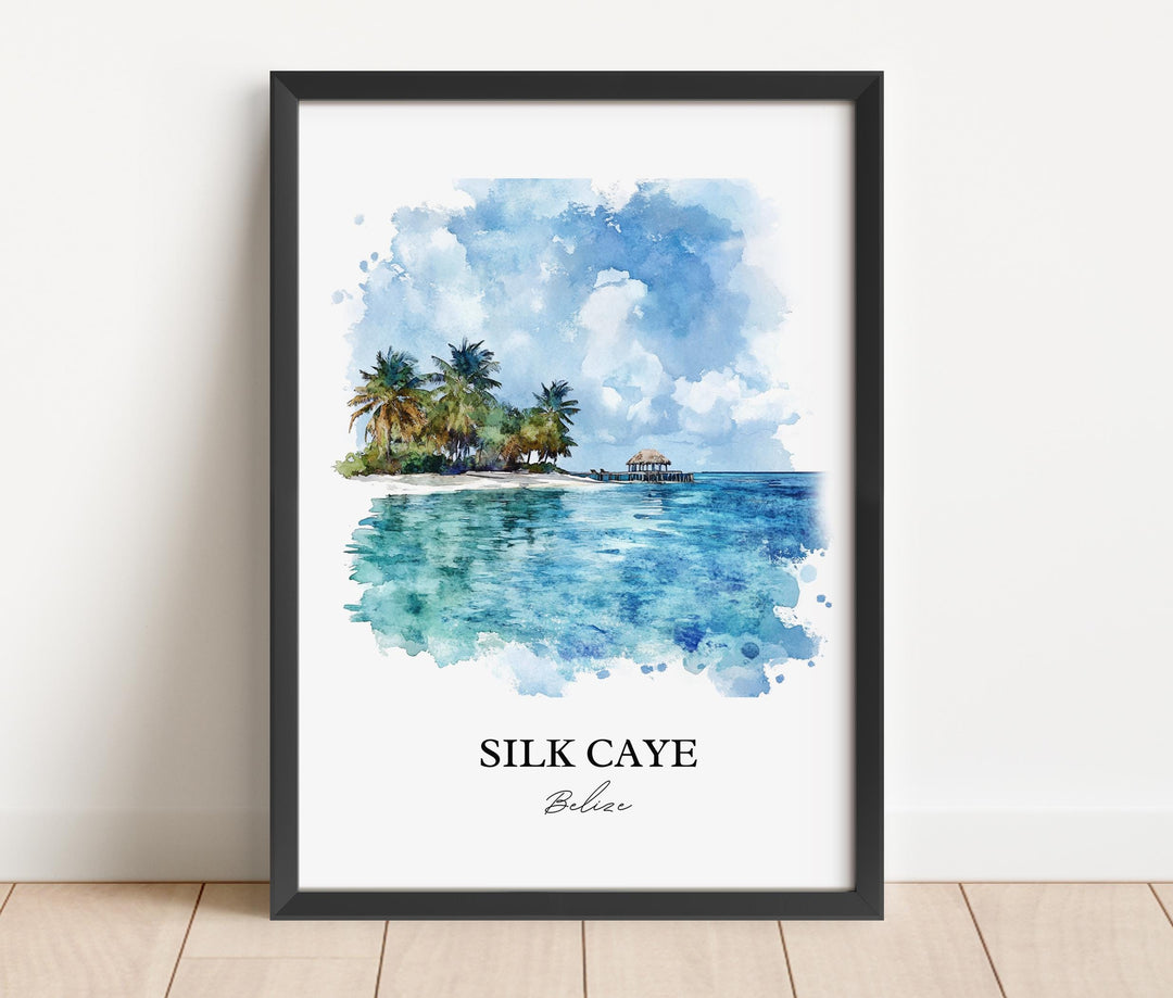 Silk Caye Wall Art, Belize Print, Belize Watercolor Art, Silk Caye Belize Gift, Travel Print, Travel Poster, Housewarming Gift
