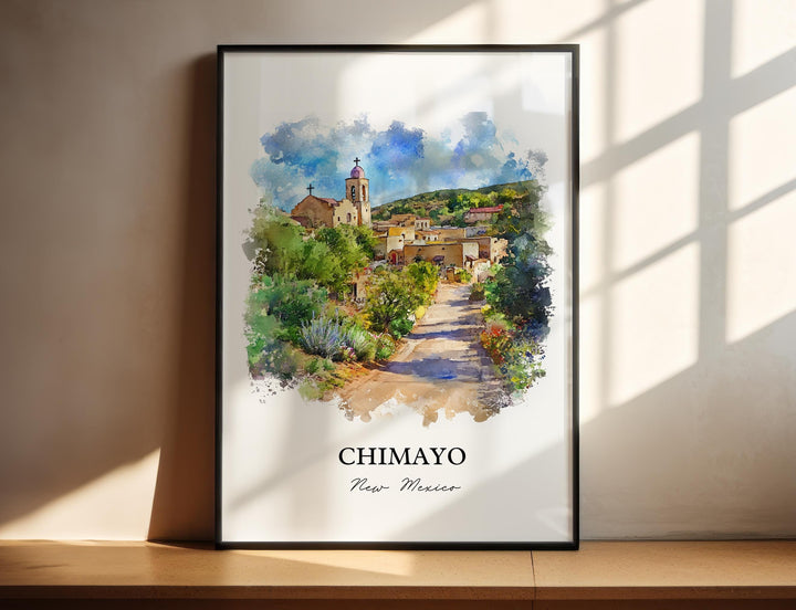 Chimayo NM Wall Art, Santa Fe NM Print, New Mexico Watercolor Art, Chimayo Gift, Travel Print, Travel Poster, Housewarming Gift