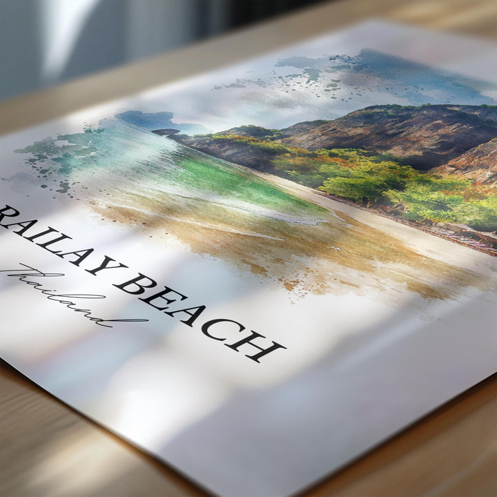 Railay Beach Wall Art, Rai Leh Thailand Print, Thailand Watercolor Art, Railay Beach Gift, Travel Print, Travel Poster, Housewarming Gift