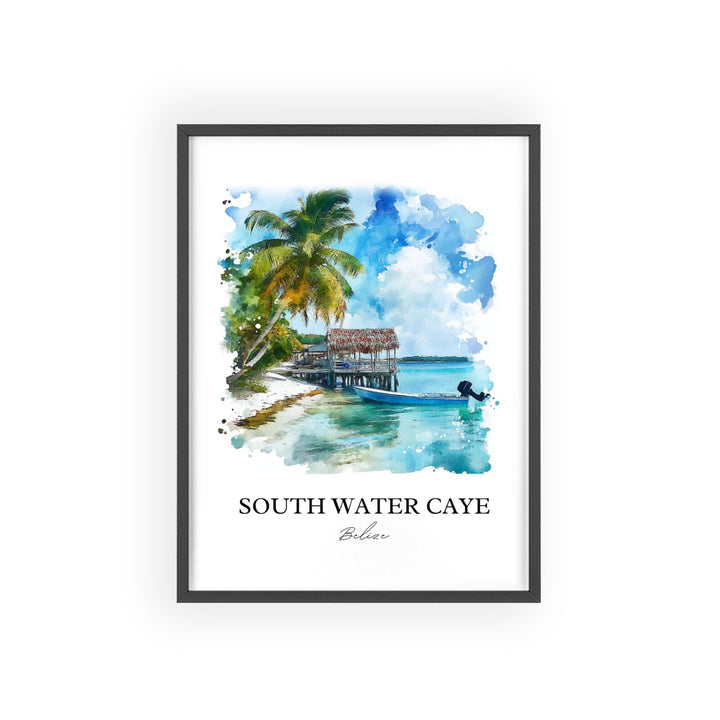 South Water Caye Wall Art, Belize Print, Belize Watercolor Art, South Water Caye Gift, Travel Print, Travel Poster, Housewarming Gift