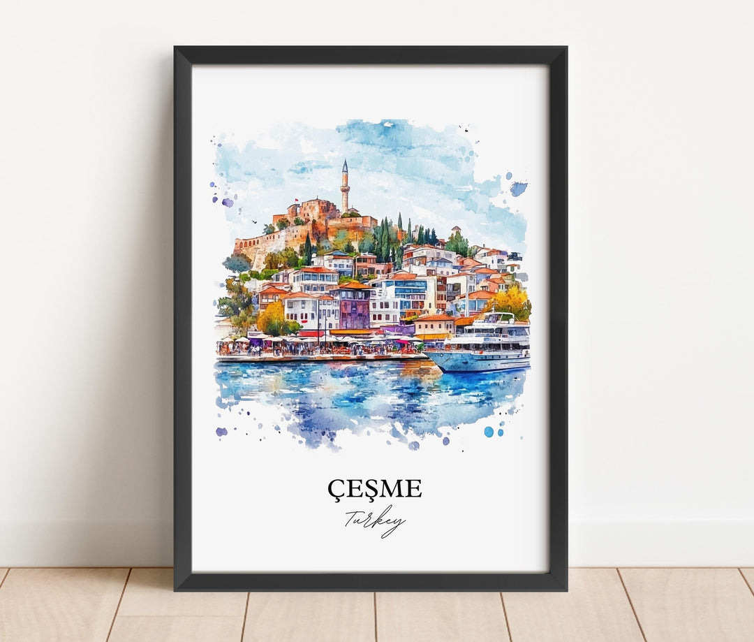 Cesme Turkey Wall Art, Izmir Turkey Print, Turkey Watercolor Art, Cesme Turkey Gift, Travel Print, Travel Poster, Housewarming Gift