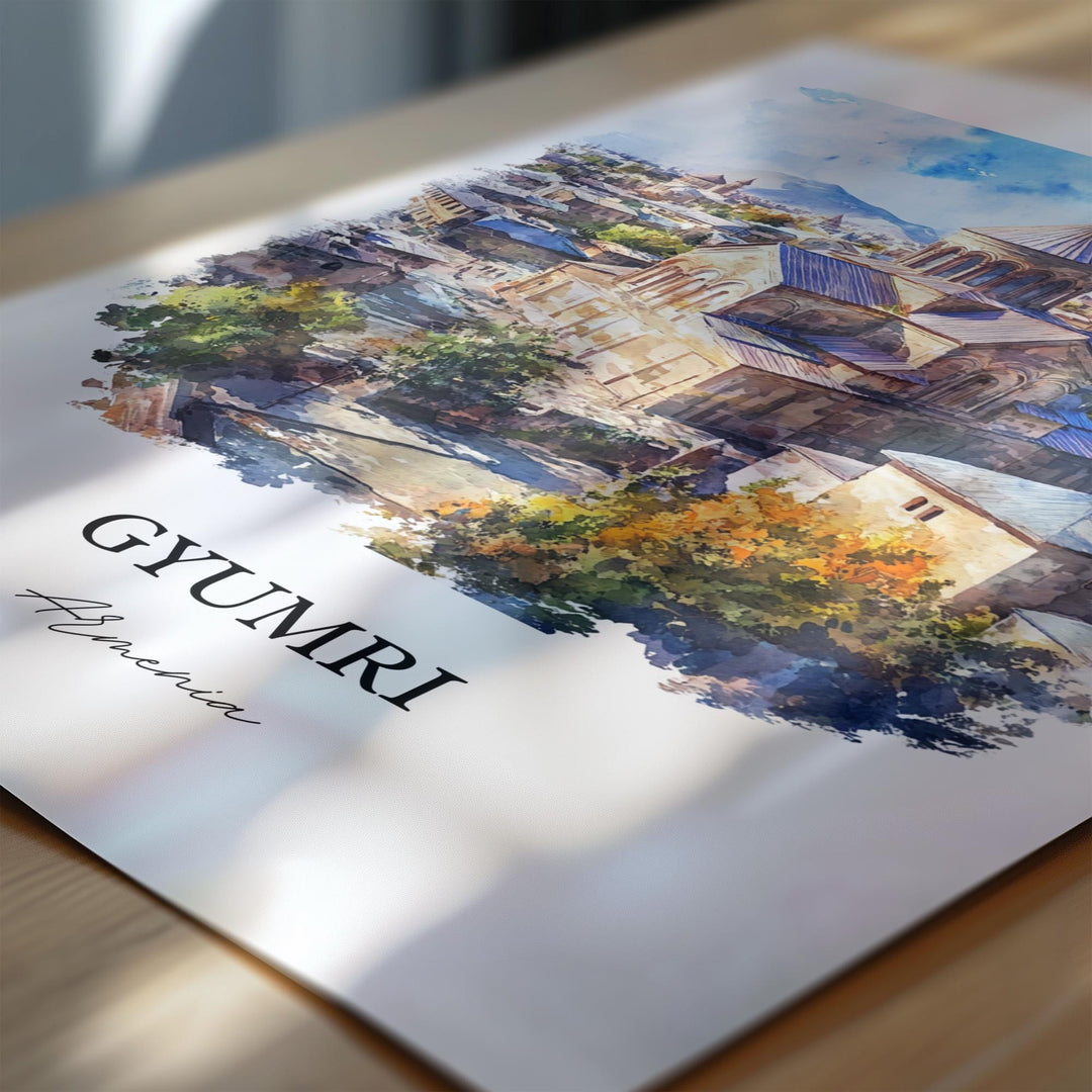 Gyumri Wall Art, Shirak Province Print, Armenia Watercolor Art, Gyumri Armenia Gift, Travel Print, Travel Poster, Housewarming Gift