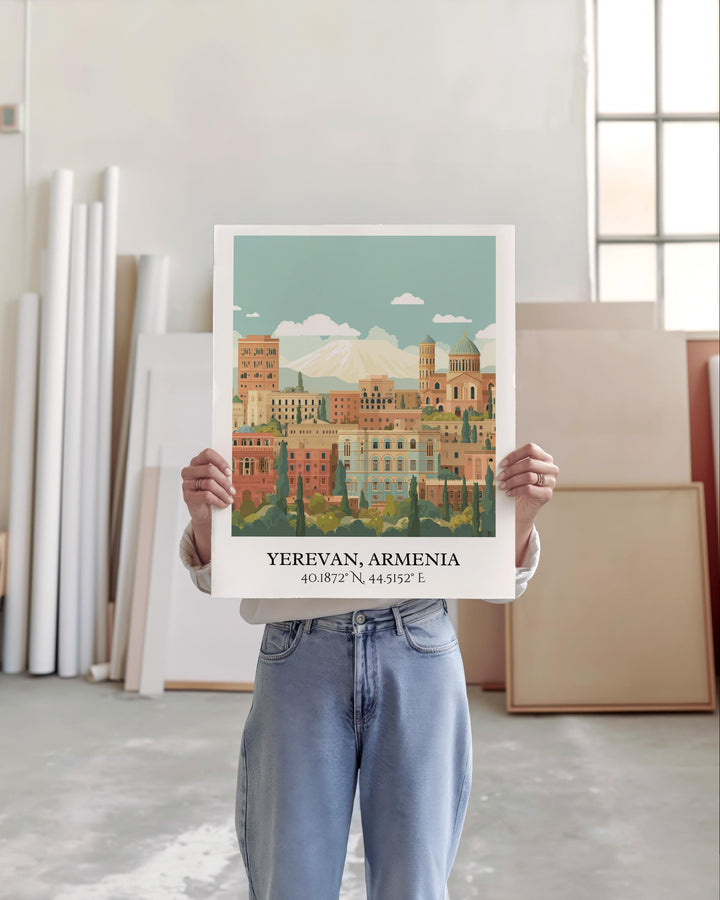 Yerevan Art, Yerevan Retro Travel Art, Yerevan Home Decor, Armenia Gift, Armenian Travel Art, Travel Prints, Housewarming Gift