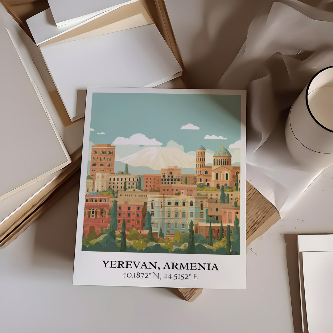 Yerevan Art, Yerevan Retro Travel Art, Yerevan Home Decor, Armenia Gift, Armenian Travel Art, Travel Prints, Housewarming Gift