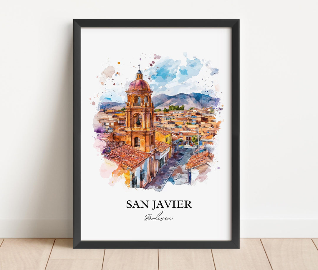 San Javier Bolivia Art, Ñuflo de Chávez Print, Bolivia Watercolor, San Javier Bolivia Gift, Travel Print, Travel Poster, Housewarming Gift