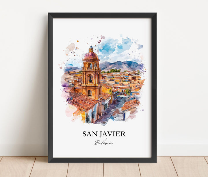 San Javier Bolivia Art, Ñuflo de Chávez Print, Bolivia Watercolor, San Javier Bolivia Gift, Travel Print, Travel Poster, Housewarming Gift