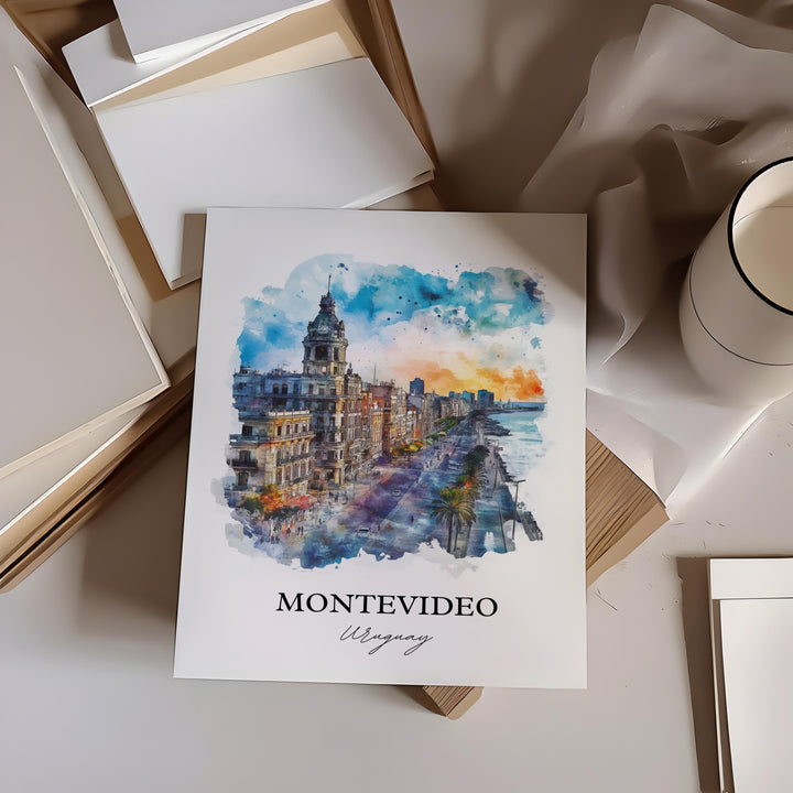 Montevideo Wall Art, Uruguay Print, Uruguay Watercolor Art, Montevideo Gift, Travel Print, Travel Poster, Housewarming Gift