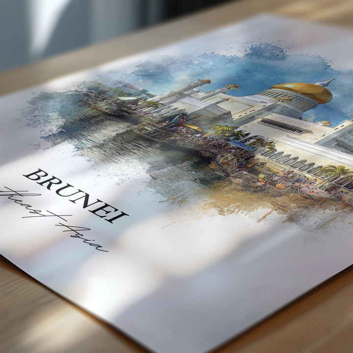 Brunei Wall Art, Brunei Print, Brunei Watercolor Art, Brunei Country Gift, Travel Print, Travel Poster, Housewarming Gift