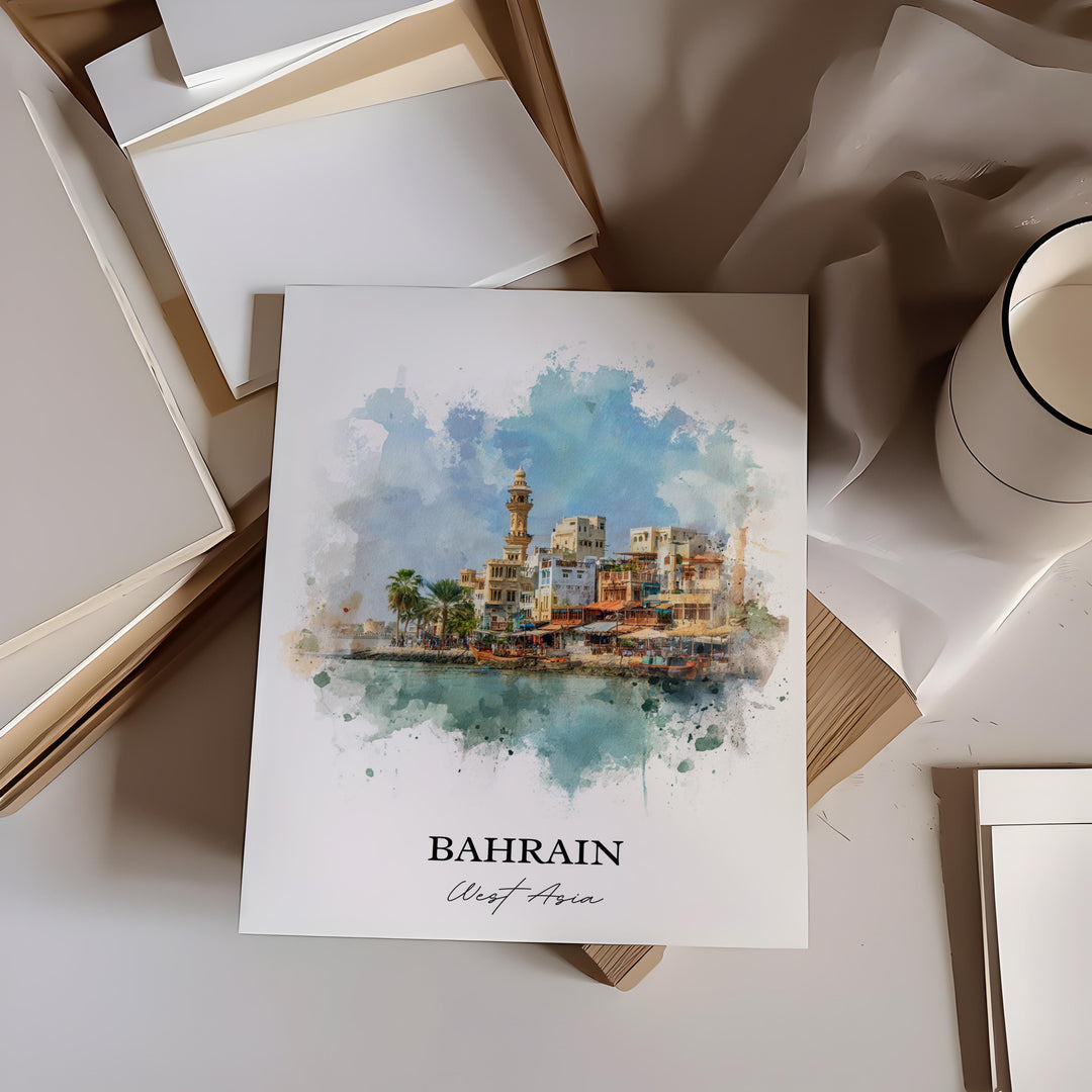 Bahrain Wall Art, Bahrain Print, Bahrain Watercolor Art, Bahrain Gift, Travel Print, Travel Poster, Housewarming Gift