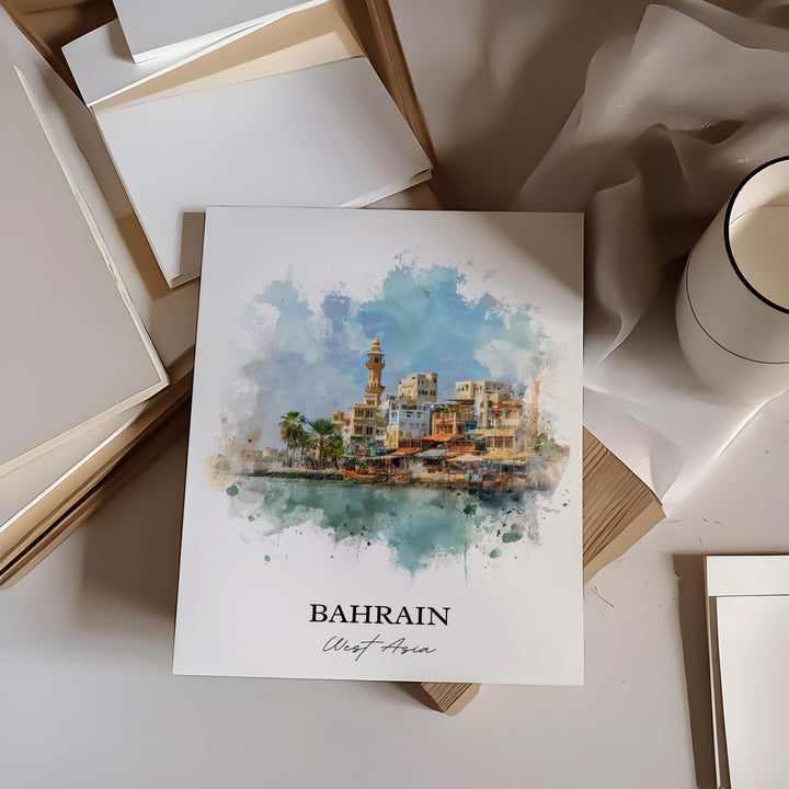 Bahrain Wall Art, Bahrain Print, Bahrain Watercolor Art, Bahrain Gift, Travel Print, Travel Poster, Housewarming Gift