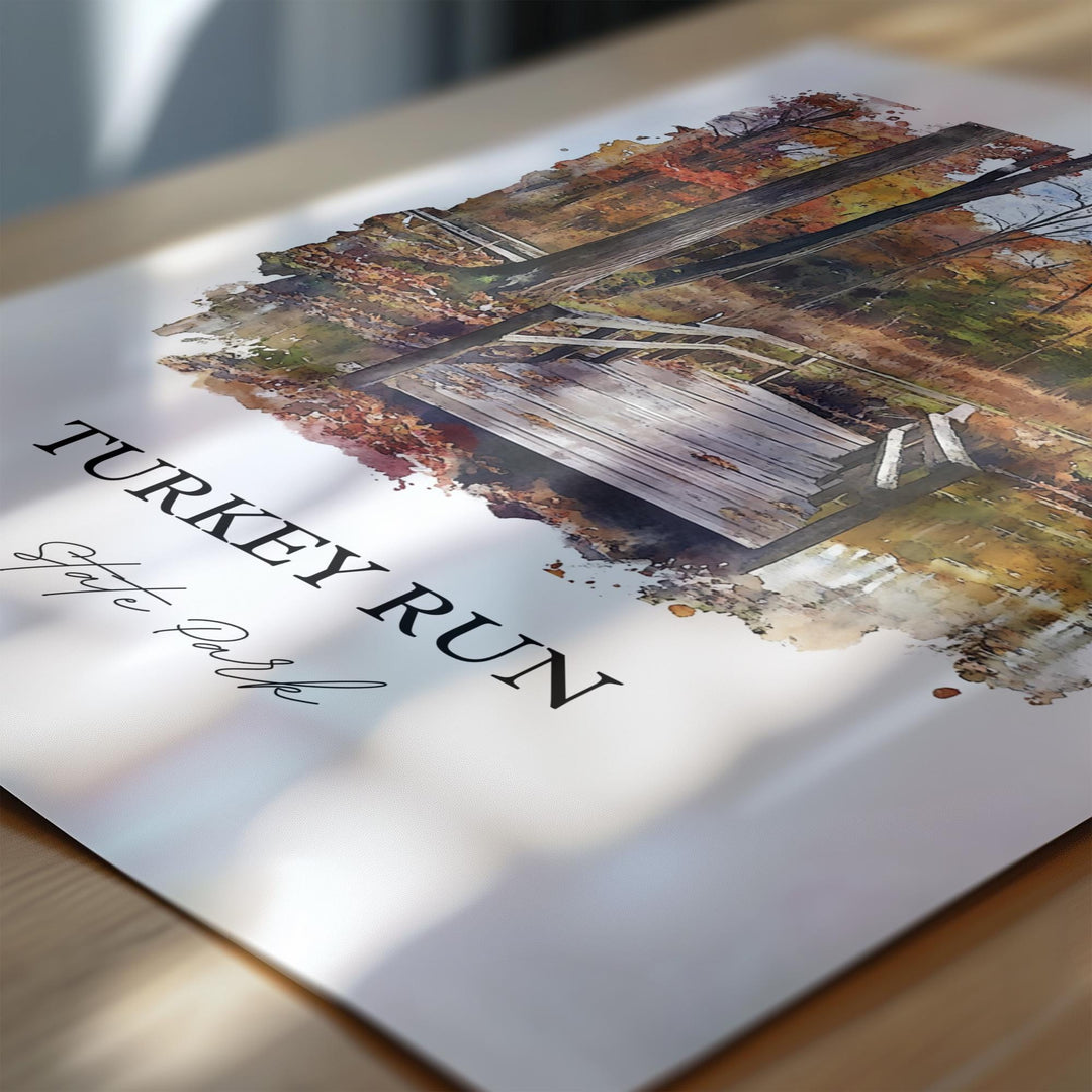 Turkey Run State Park Art, Marshall Indiana Print, Indiana Watercolor, Turkey Run Park Gift, Travel Print, Travel Poster, Housewarming Gift