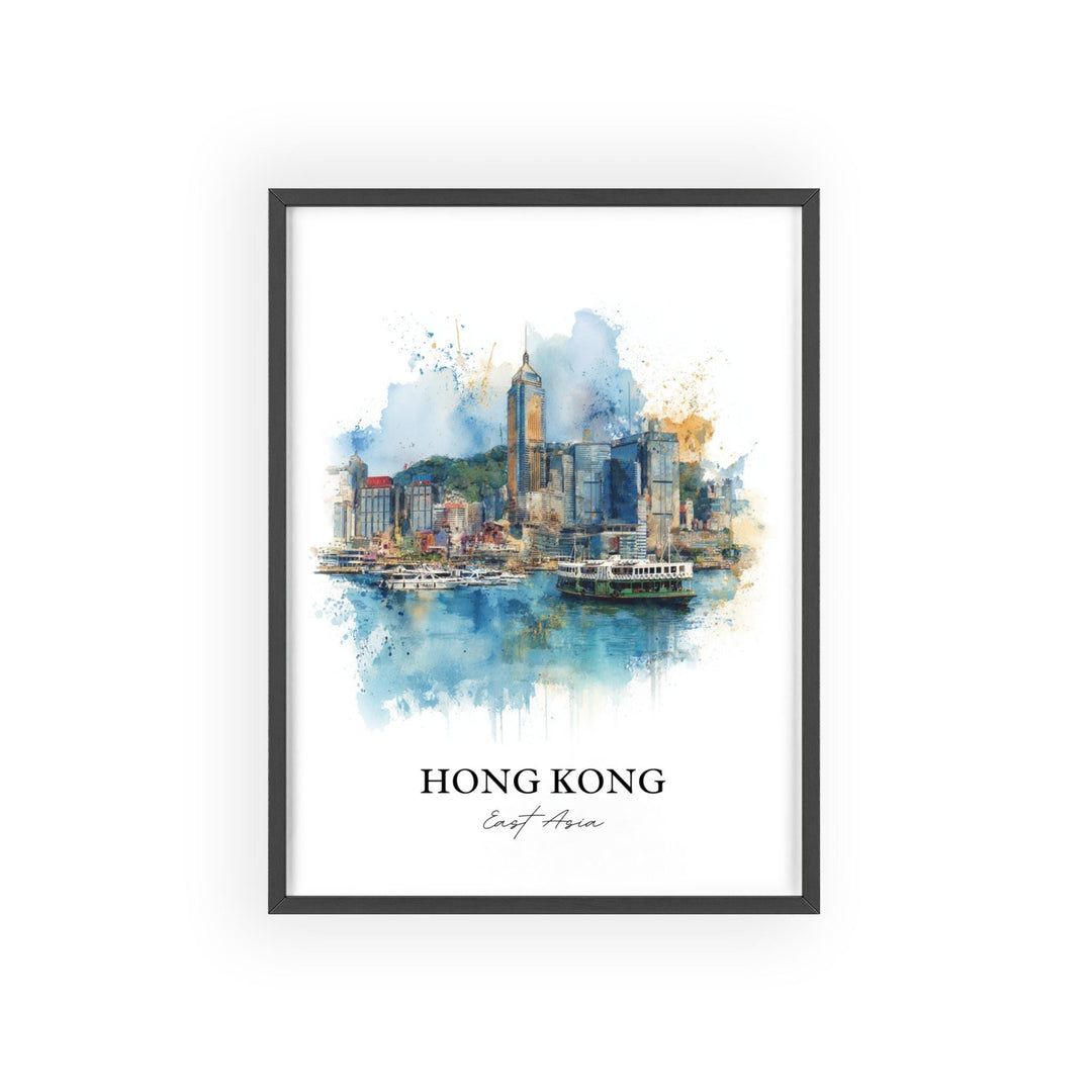Hong Kong Wall Art, Hong Kong Skyline Print, China Watercolor Art, Hong Kong Gift, Travel Print, Travel Poster, Housewarming Gift