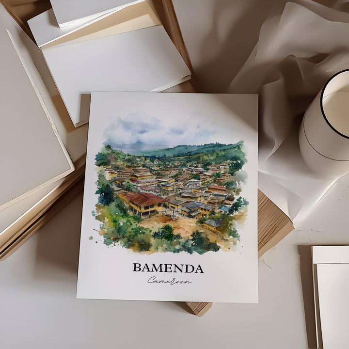 Bamenda Wall Art, Cameroon Print, Cameroon Watercolor Art, Bamenda Cameroon Gift, Travel Print, Travel Poster, Housewarming Gift