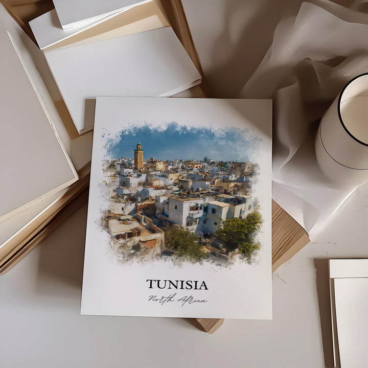 Tunisia Wall Art, Tunisia Africa Print, Tunisia Watercolor Art, Tunisia Gift, Travel Print, Travel Poster, Housewarming Gift