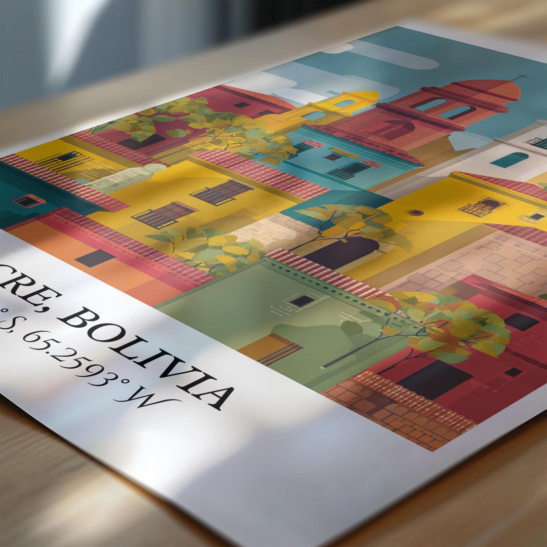 Sucre Bolivia Art, Sucre Retro Travel Art, Sucre Home Decor, Sucre Bolivia Gift, Bolivia Travel Art, Travel Prints, Housewarming Gift