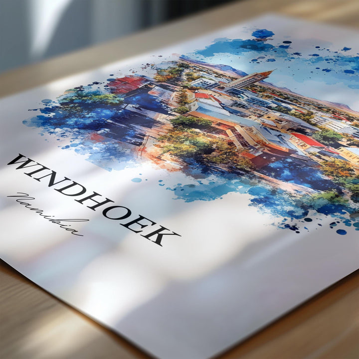 Windhoek Wall Art, Windhoek Namibia Print, Namibia Watercolor Art, Namibia Gift, Travel Print, Travel Poster, Housewarming Gift
