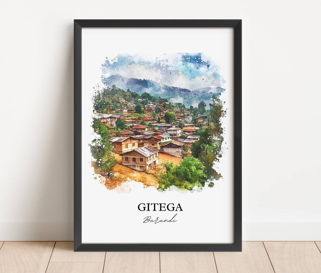 Gitega Wall Art, Gitega Burundi Print, Burundi Watercolor Art, Burundi Country Gift, Travel Print, Travel Poster, Housewarming Gift