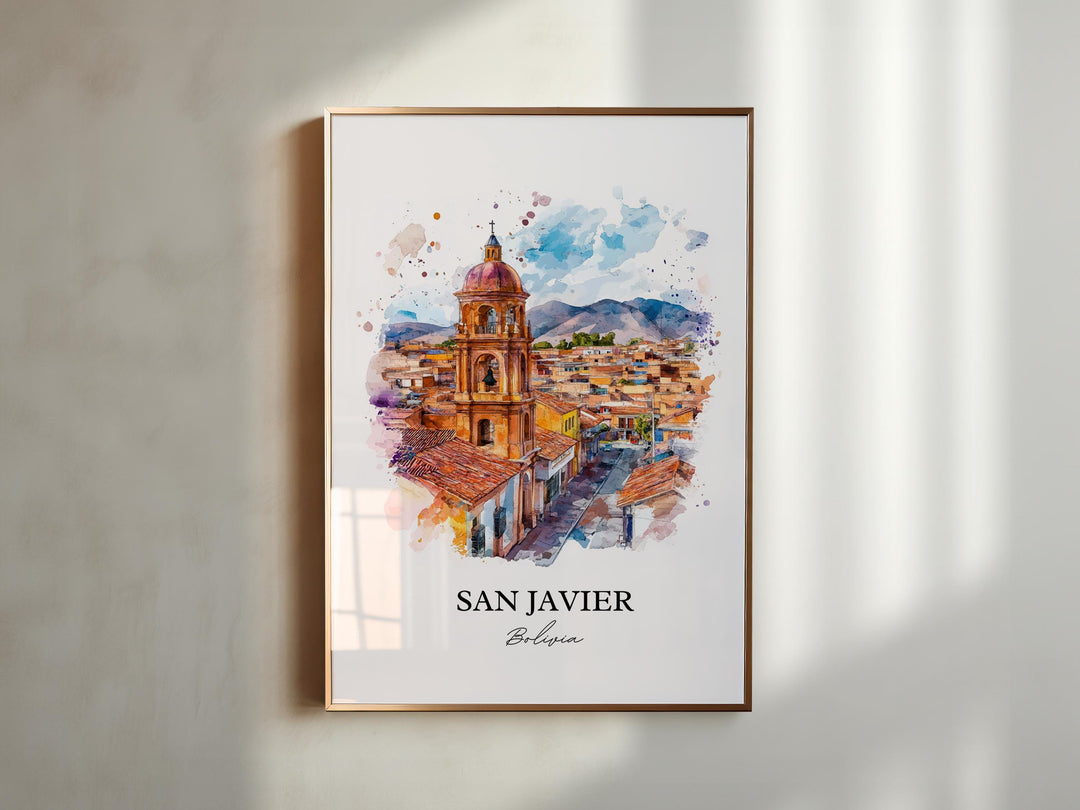 San Javier Bolivia Art, Ñuflo de Chávez Print, Bolivia Watercolor, San Javier Bolivia Gift, Travel Print, Travel Poster, Housewarming Gift