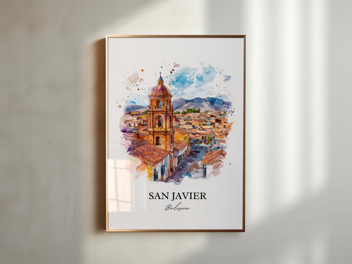 San Javier Bolivia Art, Ñuflo de Chávez Print, Bolivia Watercolor, San Javier Bolivia Gift, Travel Print, Travel Poster, Housewarming Gift