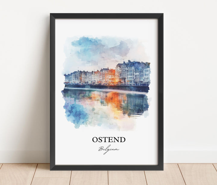 Ostend Wall Art, Belgian Coast Print, Belgium Watercolor Art, Ostend Belgium Gift, Travel Print, Travel Poster, Housewarming Gift