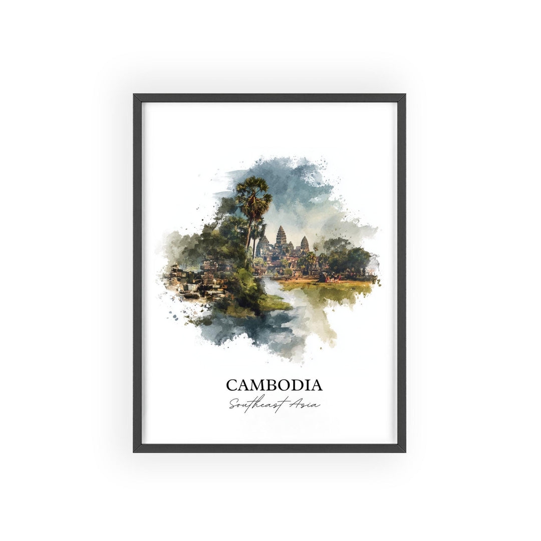 Cambodia Wall Art, Cambodia Print, Cambodia Watercolor Art, Cambodia Country Gift, Travel Print, Travel Poster, Housewarming Gift