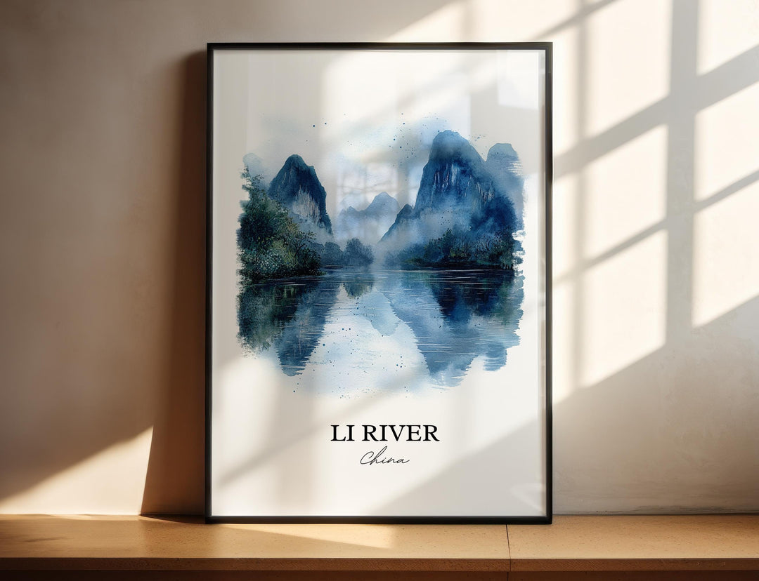 Li River Wall Art, Guangxi China Print, China Watercolor Art, Li River China Gift, Travel Print, Travel Poster, Housewarming Gift