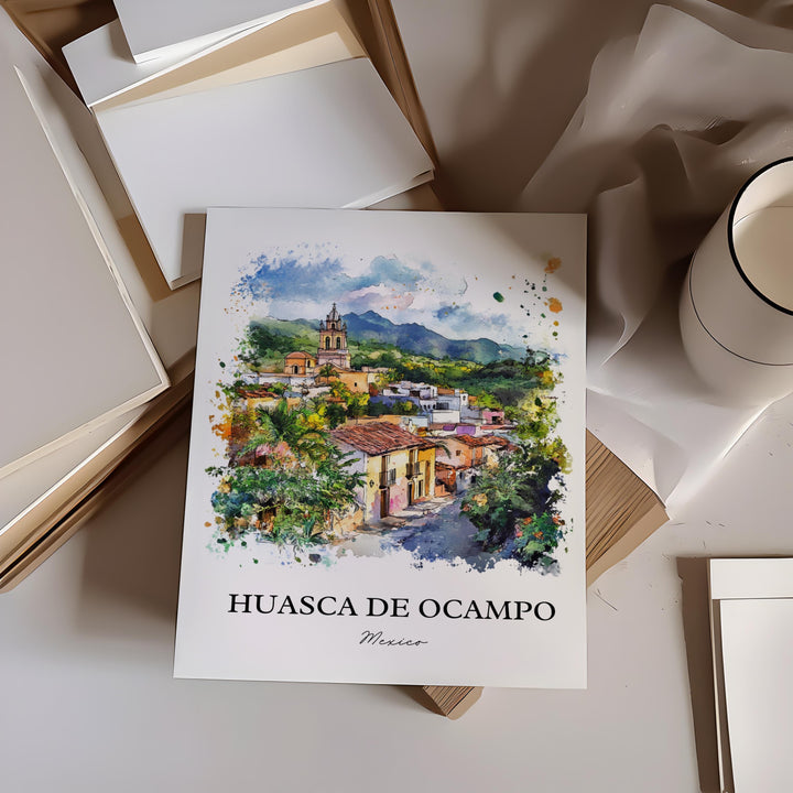 Huasca de Ocampo Wall Art, Hidalgo State Print, Mexico Watercolor Art, Huasca de Ocampo Gift, Travel Print, Travel Poster, Housewarming Gift